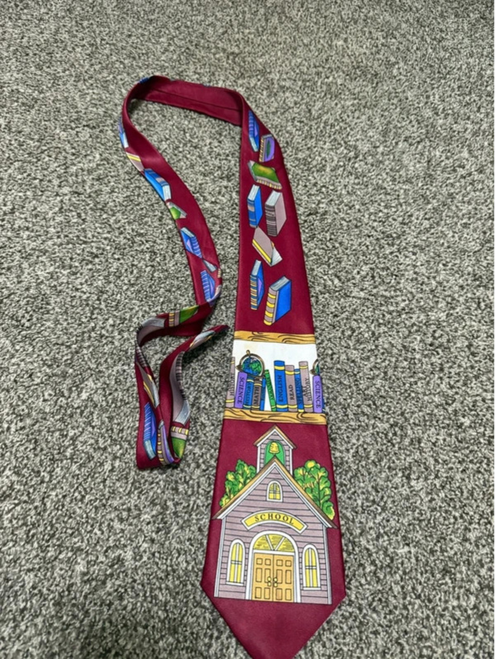 School House Books Teacher Necktie Burgundy Education Novelty Tie